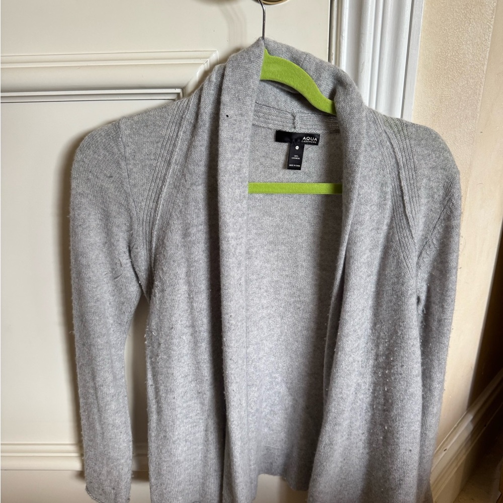 Aqua Cashmere Gray Shawl Collar Cardigan Sweater